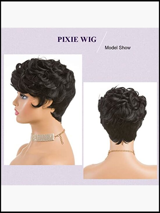 Short Curly Pixie Cut Wig Heat Resistant Fiber with Bangs Average Cap Size main image 5